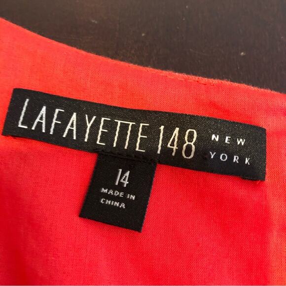 Lafayette 148 New York red orange faux wrap linen midi dress size 14 NWT - Picture 11 of 13